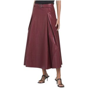 DRA Faux Leather A-line Midi Skirt With Belt